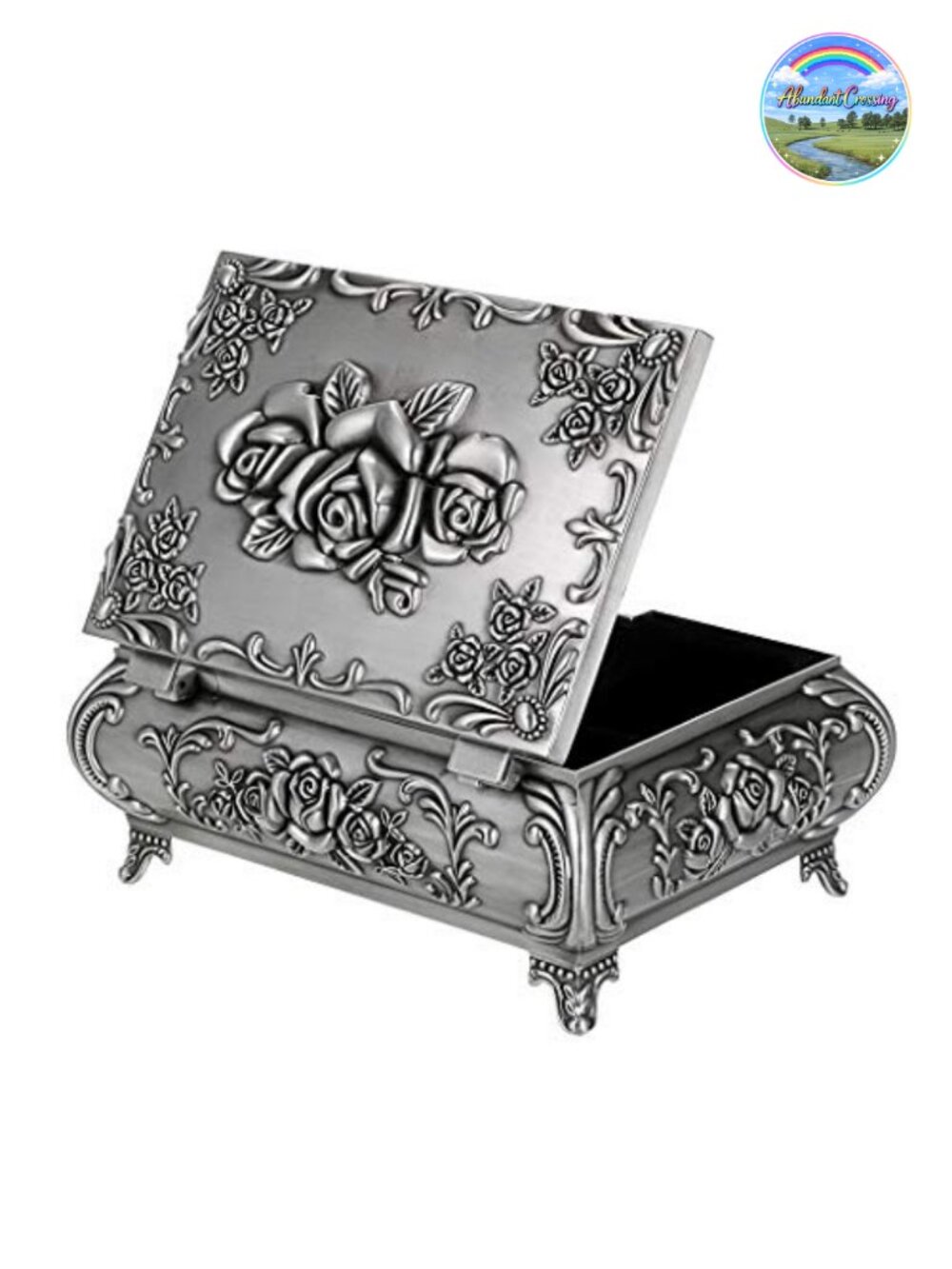 Antique Metal Jewelry Box Vintage Trinket Storage Organizer 2 Compartments
